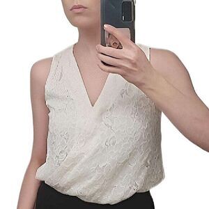 Boston Proper lace faux wrap top XS